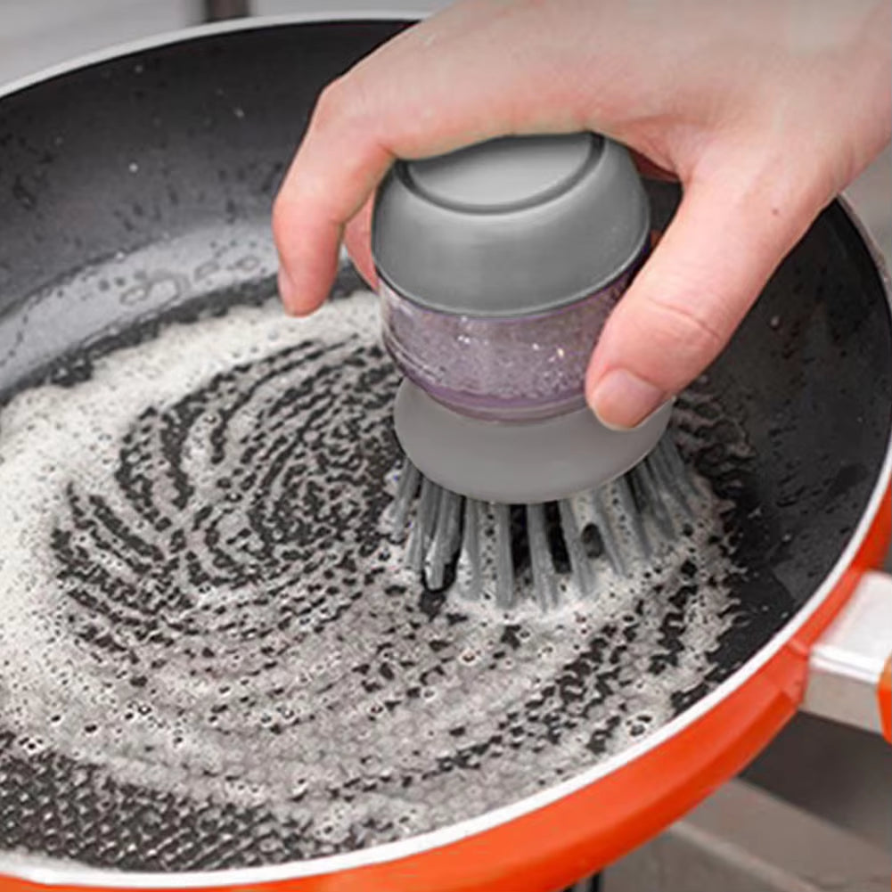 Kitchen Scrub Brush Multifunctional Press Cleaning Brush with Soap Dispenser Dish Scrubber Washing up Brush for Sink Pots Pans